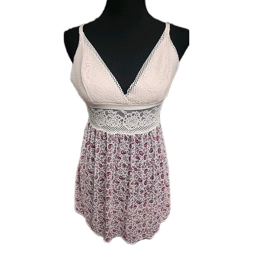 Y2K Babydoll Top Cami Slip Lingerie Pink Coquette‎ Lace Mesh Paisley Romantic